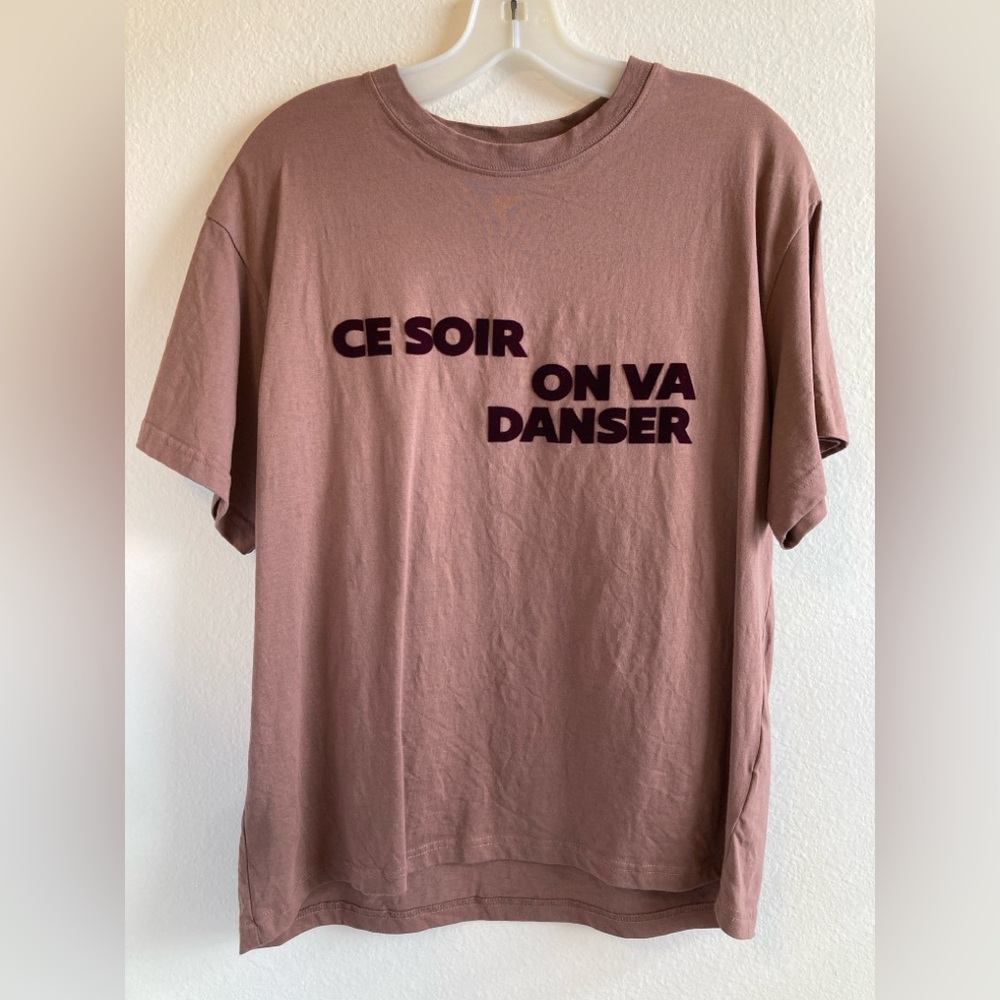 H&M Mocha Graphic Tee with Dark Maroon Felt Letters